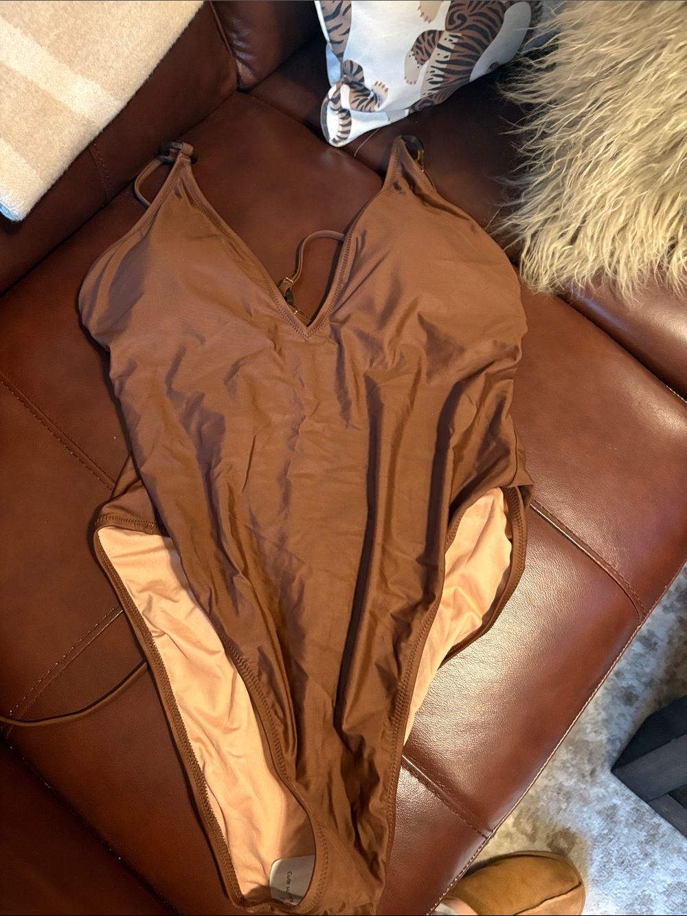 J.CREW Brown one piece with strappy back NEW 12